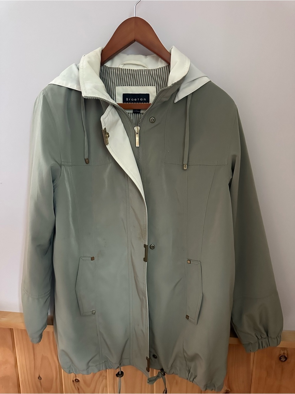 Braetan Sage Green Raincoat with Cream Hood Lining